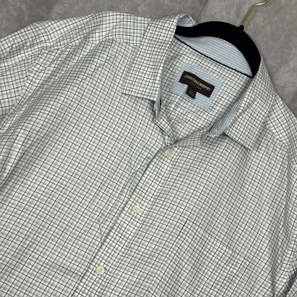 Johnston & Murphy Button Front Shirt‎ Mens XXL Blue/Gray Check Cotton LS